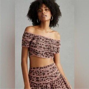 New Anthropologie Embroidered Ruffle Top Feminine Coquette Vacation Neutral